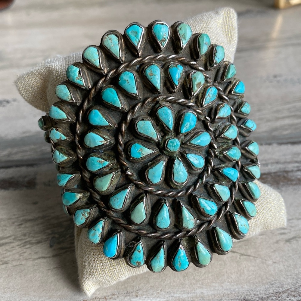 Giant 3 inches wide sterling turquoise Native American bangle.